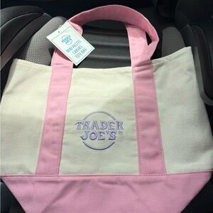Trader Joe's Pink and Cream Canvas Tote Bag